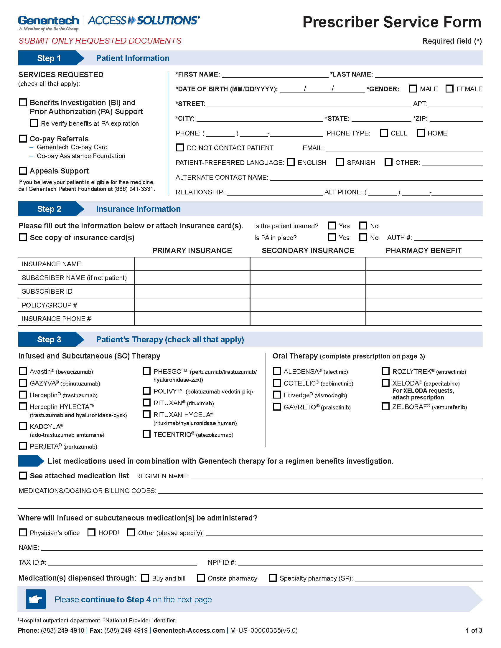 Oncology Prescriber Service Form