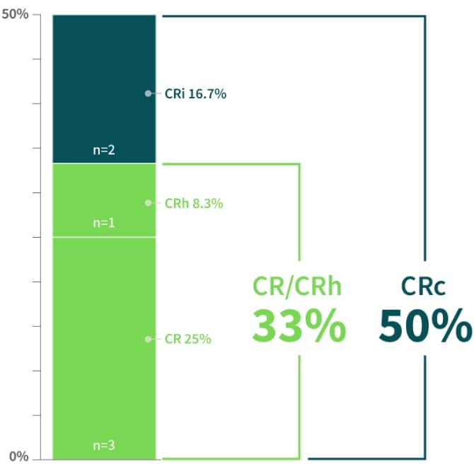 Clinical response rates chart that shows 33% complete remission